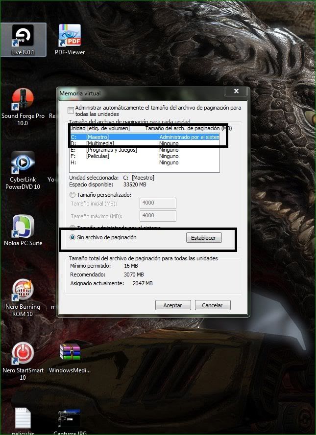 la memoria virtual, configuracion